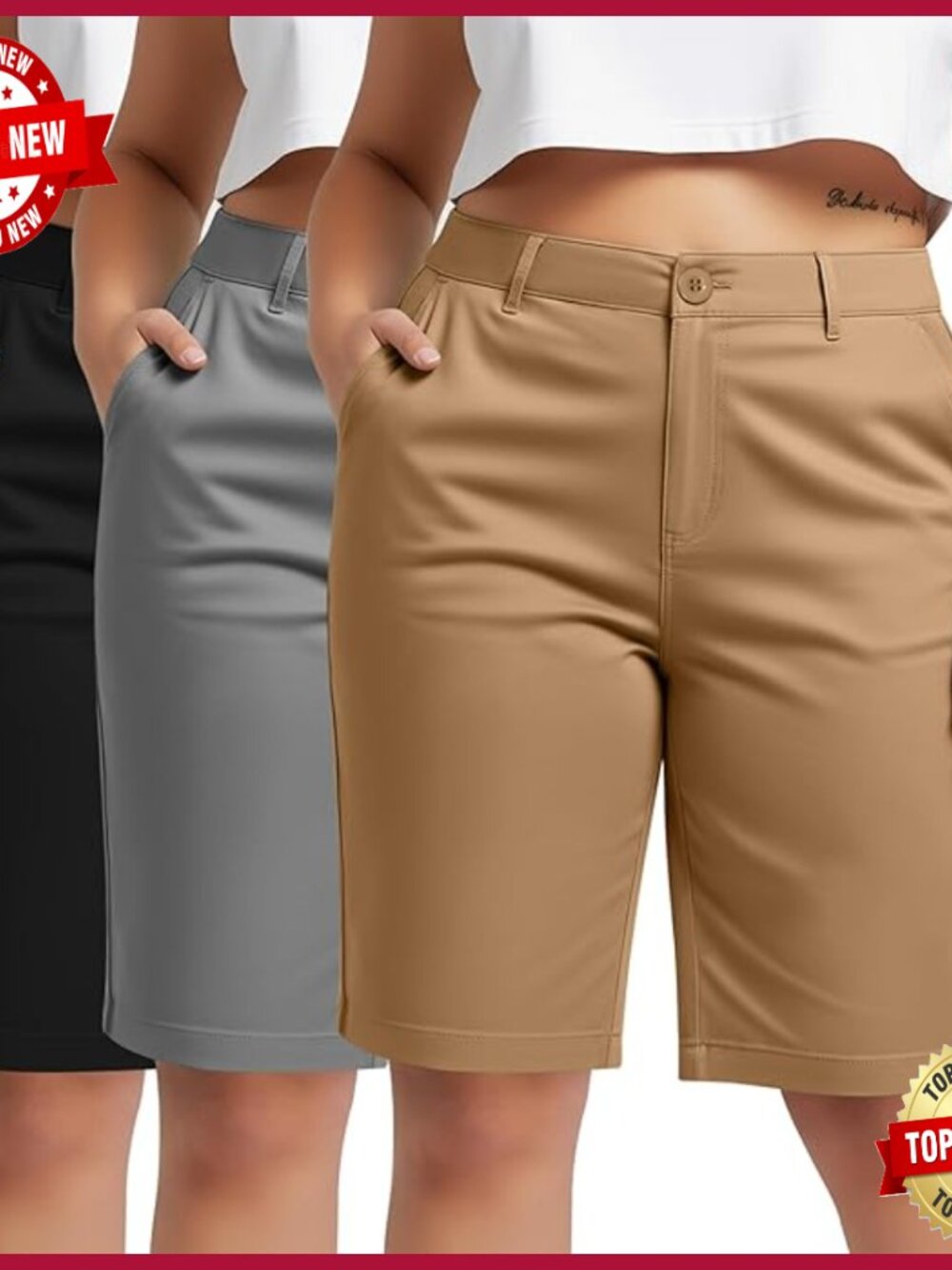 3 Pack Plus Size Bermuda Shorts High Waist Straight Fit Work Shorts With